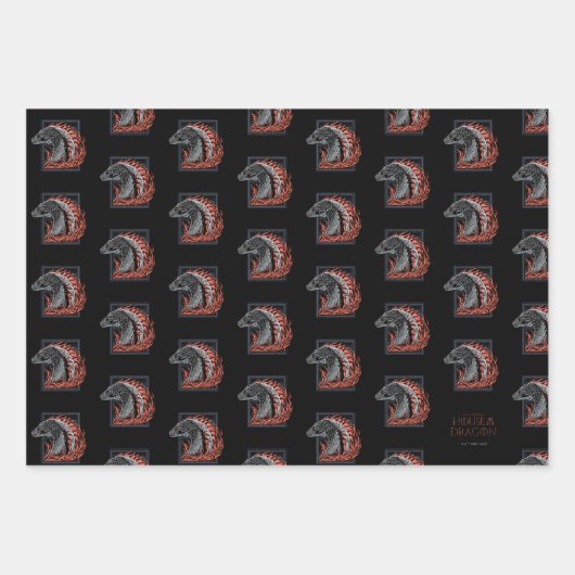 HAUS DES DRAGONS | Drachenprofil in Flammen Geschenkpapier Set (Vorderseite)