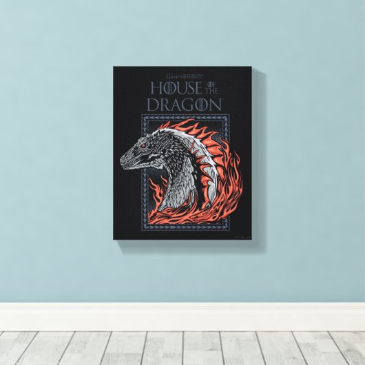 HAUS DES DRAGONS | Drachenprofil in Flammen Leinwanddruck (Insitu (Holzboden))