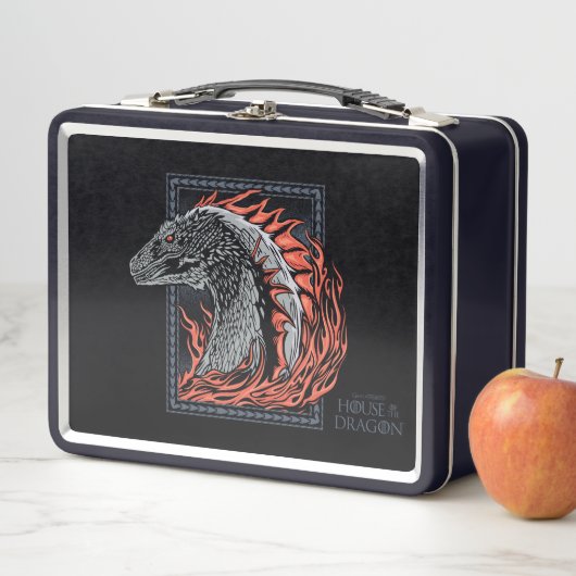 HAUS DES DRAGONS | Drachenprofil in Flammen Metall Brotdose (Beispiel)