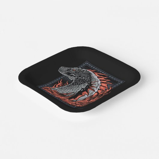 HAUS DES DRAGONS | Drachenprofil in Flammen Pappteller (Gewinkelt)