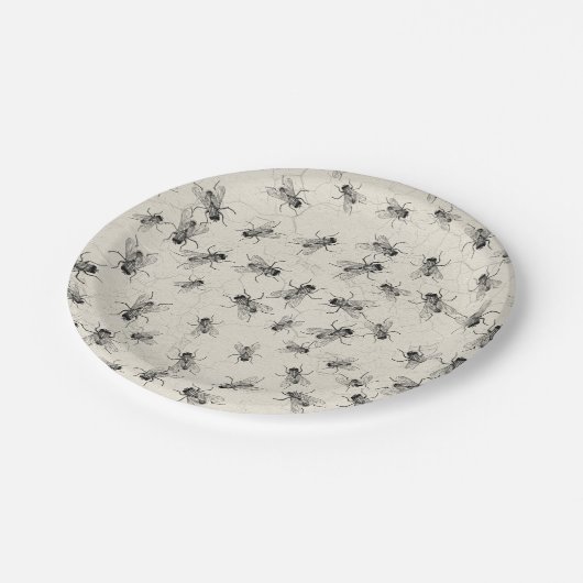 Haus-Fliegenchaos Pappteller (Schrägansicht)