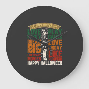 Haus Frohes Halloween Monster Spinnennetze Große Wanduhr