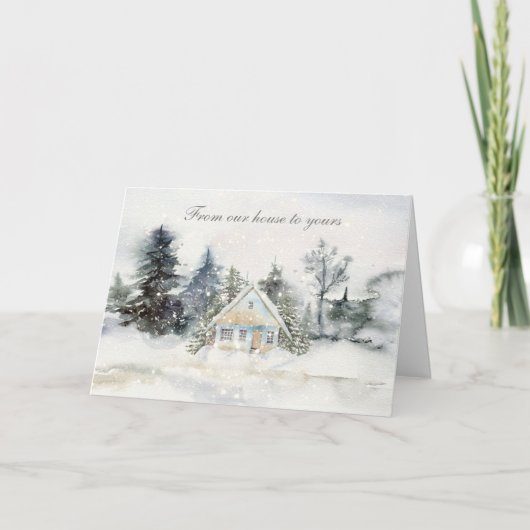Haus in der Snow Holiday Card Karte (Vorderseite)