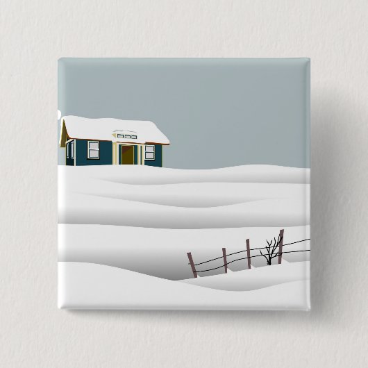 Haus in einer verschneiten Landschaft Button (Vorderseite)
