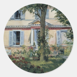 Haus in Rueil by Edouard Manet, Vintage Kunst Runder Aufkleber