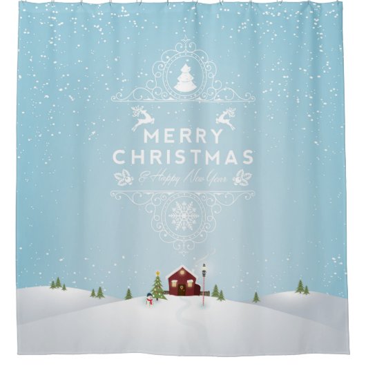 Haus in Schnee Weihnachtsduschvorhang Duschvorhang (Vorderseite)