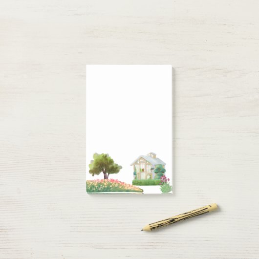 Haus mit Blumengarten Post-it-Hinweise Post-it Klebezettel (Auf Schreibtisch)