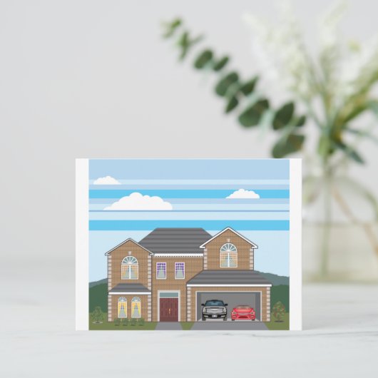 Haus mit Garage. 2 Autos Postkarte (Stehend Vorderseite)