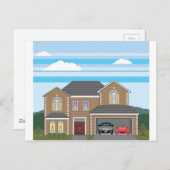 Haus mit Garage. 2 Autos Postkarte (Vorne/Hinten)