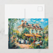 Haus mit Gartentischen und Personen Feiertagspostkarte (Vorne/Hinten)