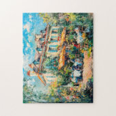 Haus mit Gartentischen und Personen Puzzle (Vertikal)