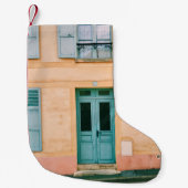 HAUS MIT GEÖFFNETEM FENSTER UND GESCHLOSSENER TÜR KLEINER WEIHNACHTSSTRUMPF (Vorderseite)