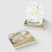 Haus mit Gerüst (Vintages Gebäude) Steinuntersetzer (Seitenansicht)