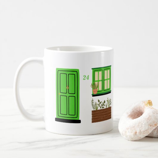 Haus mit grüner Tür mit individuellem Angebot Kaffeetasse (Mit Donut)
