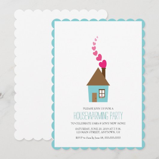 Haus mit Herz über Kamin Einladung (Vorne/Hinten)