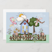 Haus mit Picketzaun Einladung (Vorne/Hinten)