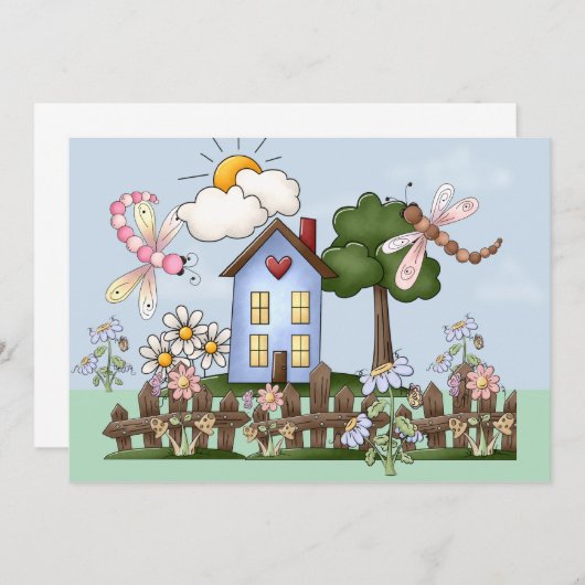 Haus mit Picketzaun Einladung (Vorne/Hinten)