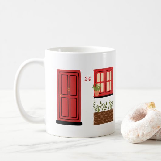 Haus mit roter Tür mit individuellem Angebot Kaffeetasse (Mit Donut)