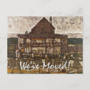 Haus mit Schindeldach von Schiele, Adressänderung Ankündigungspostkarte