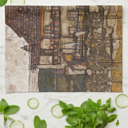 Haus mit Steindach von Egon Schiele Geschirrtuch (Gefaltet)