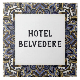 Haus- oder Hotelnamensschild Fancy Blau Gold Fliese