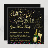 Haus-Party Des Sylvesterabends offenes - Schwarzes Einladung (Vorne/Hinten)