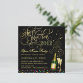 Haus-Party Des Sylvesterabends offenes - Schwarzes Einladung (Stehend Vorderseite)