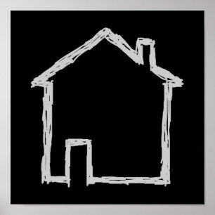 Haus-Skizze. Grau und Schwarzes Poster