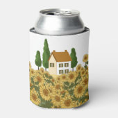 Haus Sonnenblumen Feld Vintage Illustration Dosenkühler (Kanne Vorderseite)