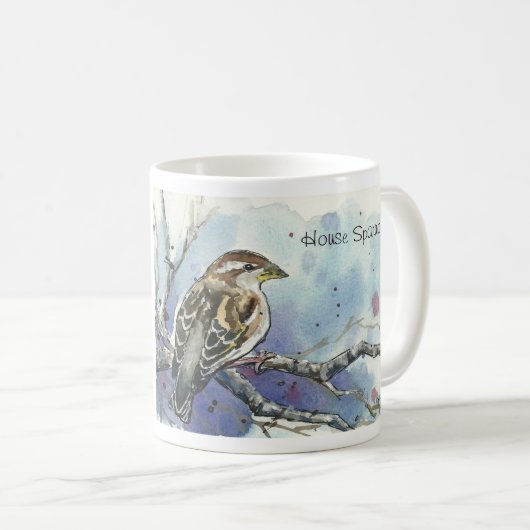 Haus-Spatzen-Vogel-Tasse Kaffeetasse (VorderseiteRechts)