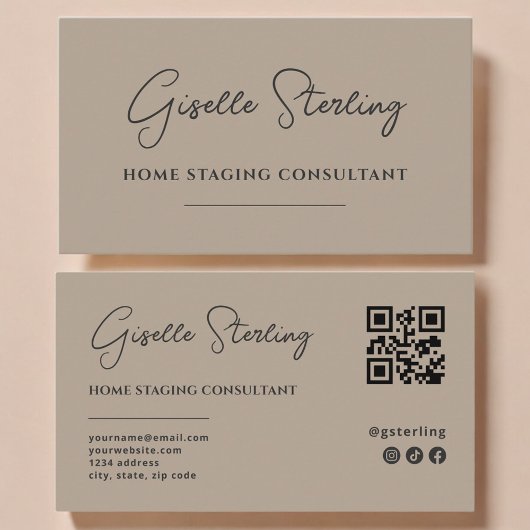 Haus-Staging Neutral-Taupe-Script-QR-Code Visitenkarte