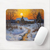 Haus Sunset Winter Landschaft Mousepad (Mit Mouse)