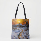 Haus Sunset Winter Landschaft Tasche (Vorderseite)