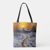 Haus Sunset Winter Landschaft Tasche (Rückseite)