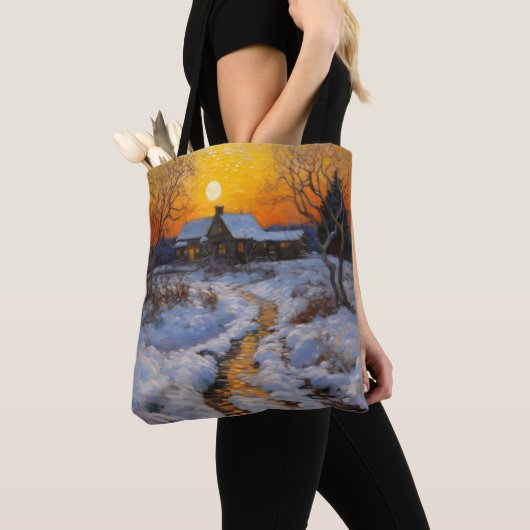 Haus Sunset Winter Landschaft Tasche (Von Nahem)