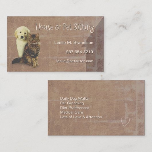 Haus u. Haustier-sitzender Hund u. Katze Visitenkarte (Vorne/Hinten)