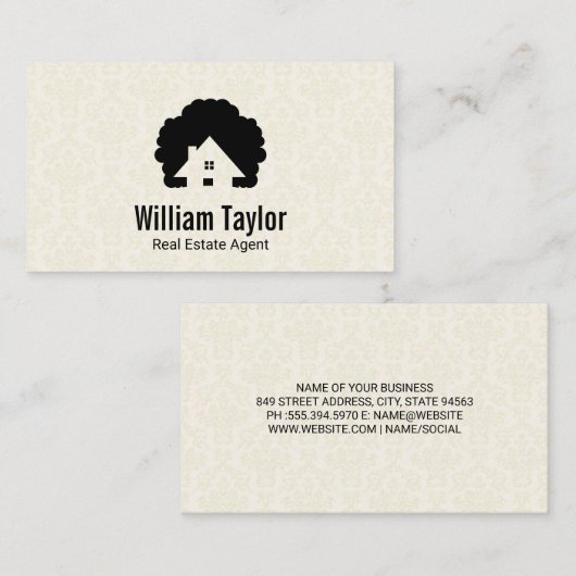 Haus und Baum | Damask Muster Visitenkarte (Vorne/Hinten)