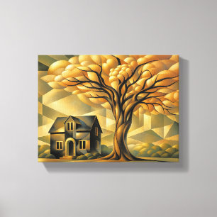Haus und Baum im Art Deco-Stil Leinwanddruck