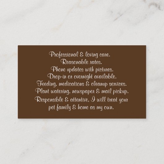 Haus- und Heimtierbetrieb mit Niedlichem Hund Visitenkarte (Rückseite)