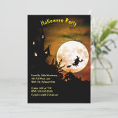 Haus, Vollmond, Hexenhaus Orange Sky Halloween-Par Einladung (Stehend Vorderseite)