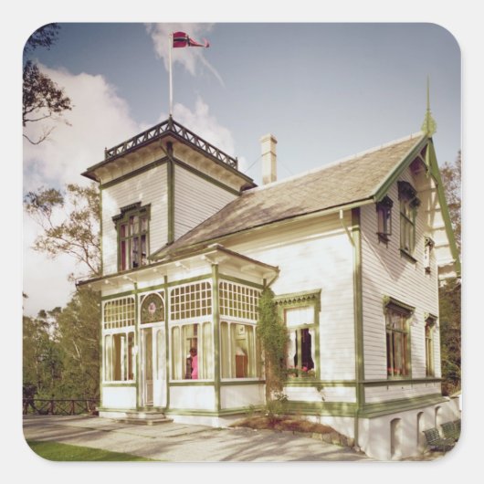 Haus von Edvard Grieg Quadratischer Aufkleber (Vorderseite)