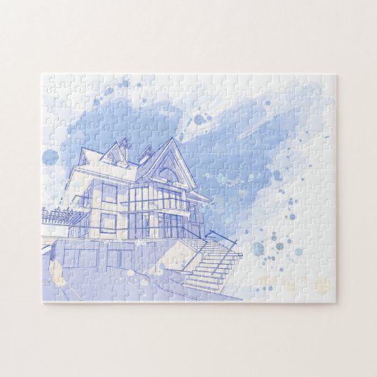 Haus: Watercolor zeichnen Puzzle (Horizontal)