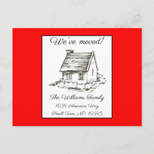 Haus Zeichnend auf der Postkarte mit roter Adresse (Vorderseite)