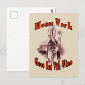 Hausarbeit geht am besten mit Wein Postkarte (Vorne/Hinten)