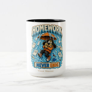Hausaufgaben nehmen kein Ende Personalisiertes Lus Zweifarbige Tasse