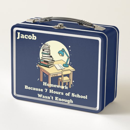 Hausaufgaben: Weil 7 Stunden Schulzeit nicht genug Metall Brotdose (Vorderseite)