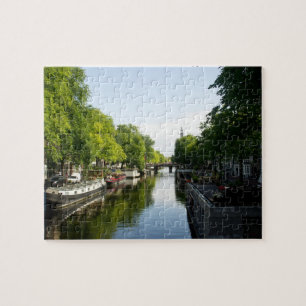 Hausboote auf Amsterdamer Kanal Europa Puzzle