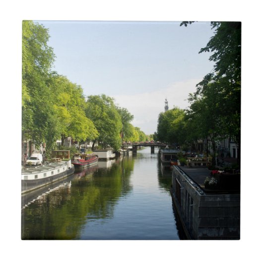 Hausboote auf dem Amsterdamer Kanal Fliese (Vorderseite)
