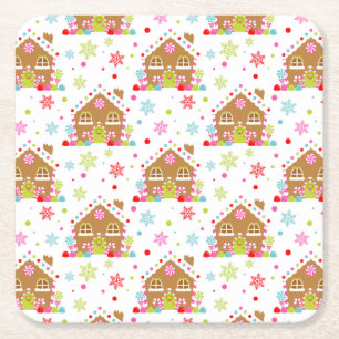 Häuschen aus Lebkuchen – Verspieltes Weihnachtsdes Rechteckiger Pappuntersetzer