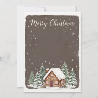 Häuschen aus Lebkuchen Winterlandschaft Feiertagskarte